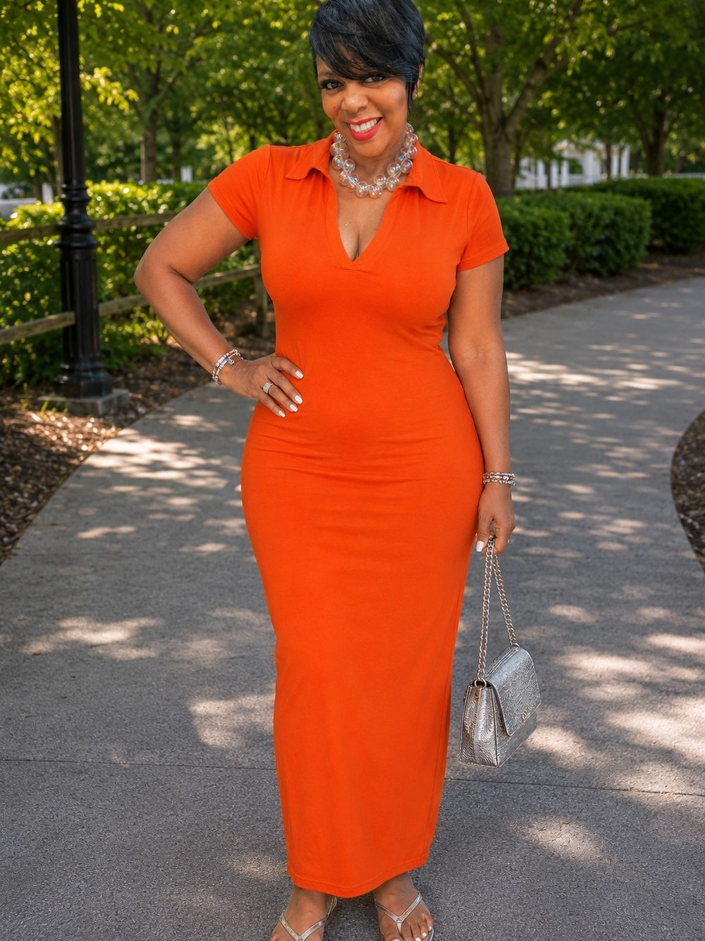 Elegant Orange Polo Maxi Dress - Sleek Summer Style